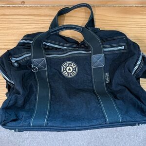 Kipling Black Nylon Duffel Bag with Silver Zippers